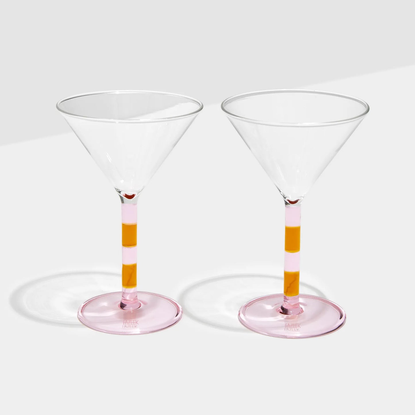 Stripe Martini Glasses - Set of 2 - Pink/Amber