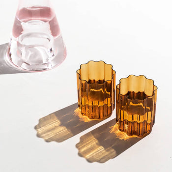 Wave Glass Set Of 2 - Amber