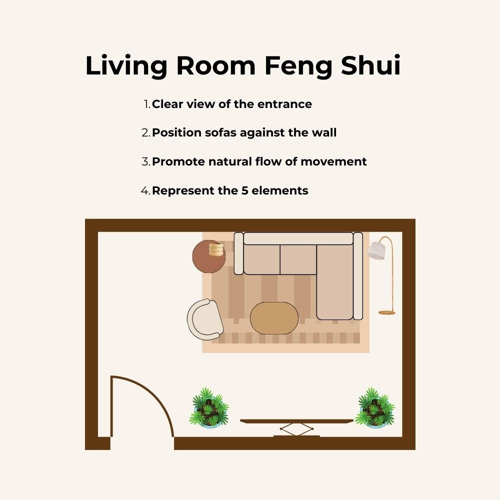Feng Shui living room arrangement for positive energy flow