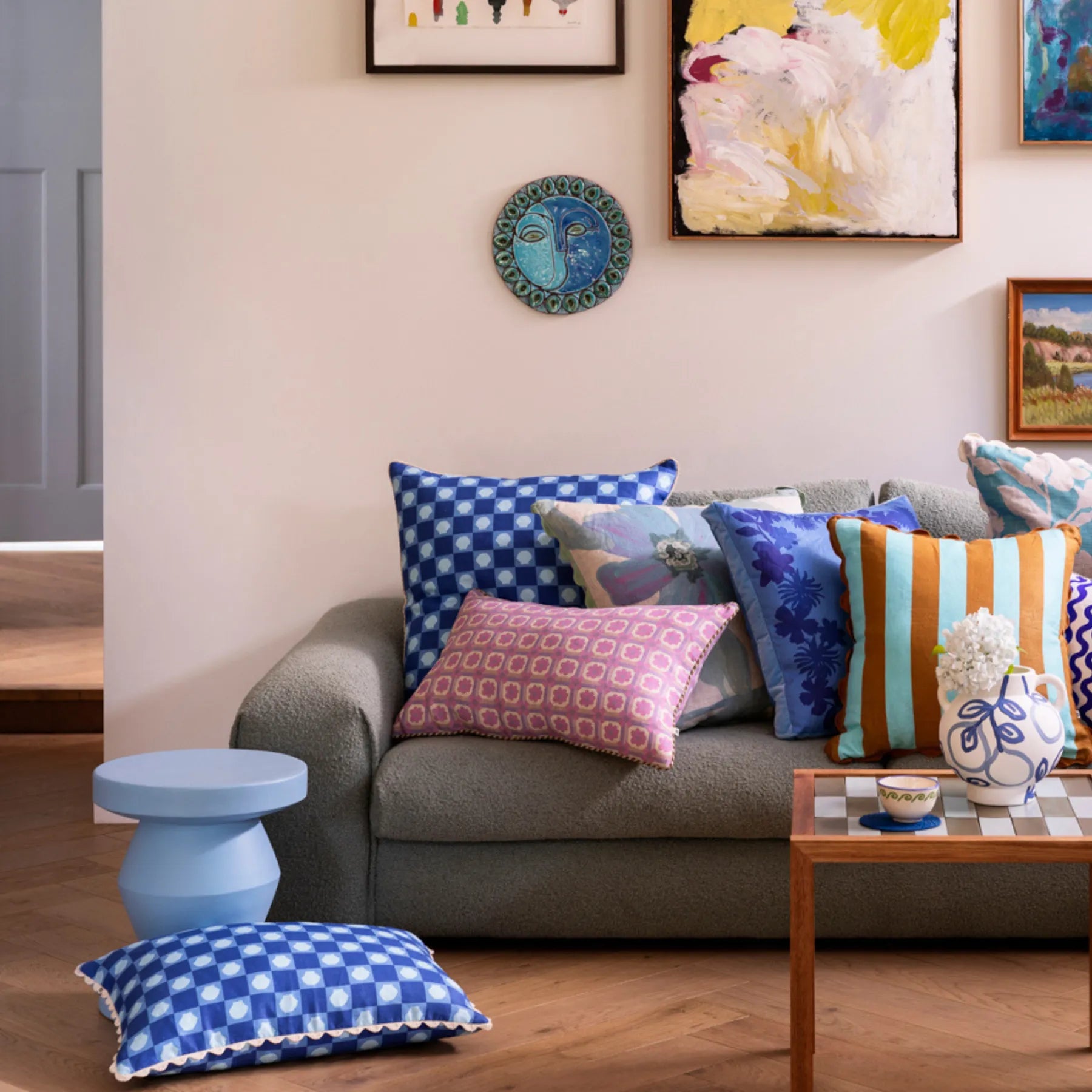 Shell Check Cushion - Blue