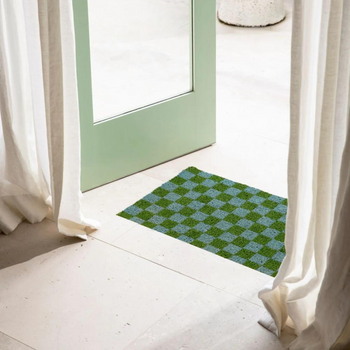 Checkers Door Mat - Blue/Green