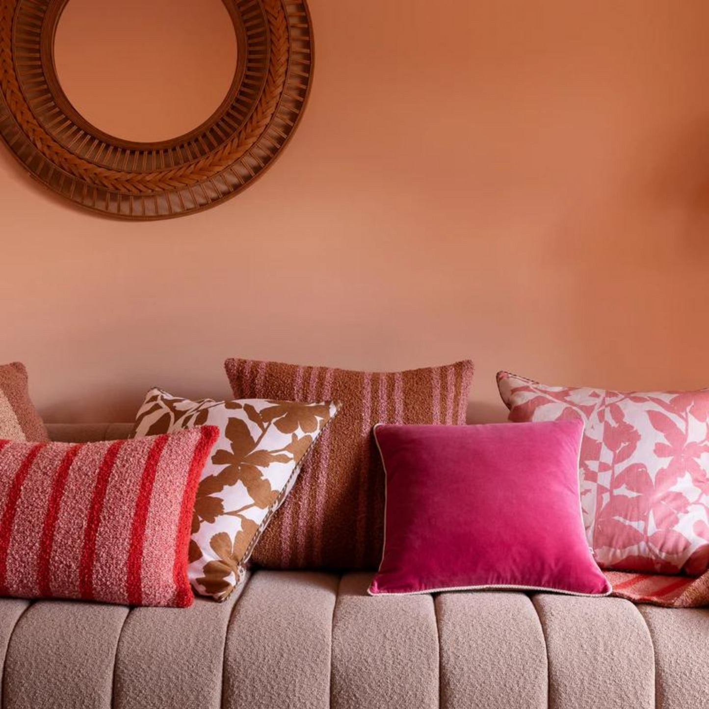Boucle Trio Stripe Cushion - Tan Pink