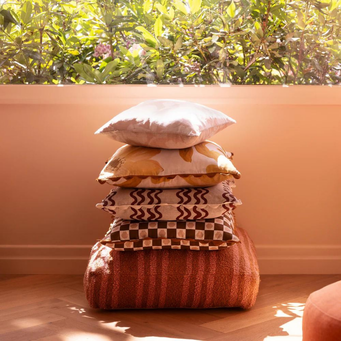 Boucle Trio Stripe Floor Cushion - Tan Pink
