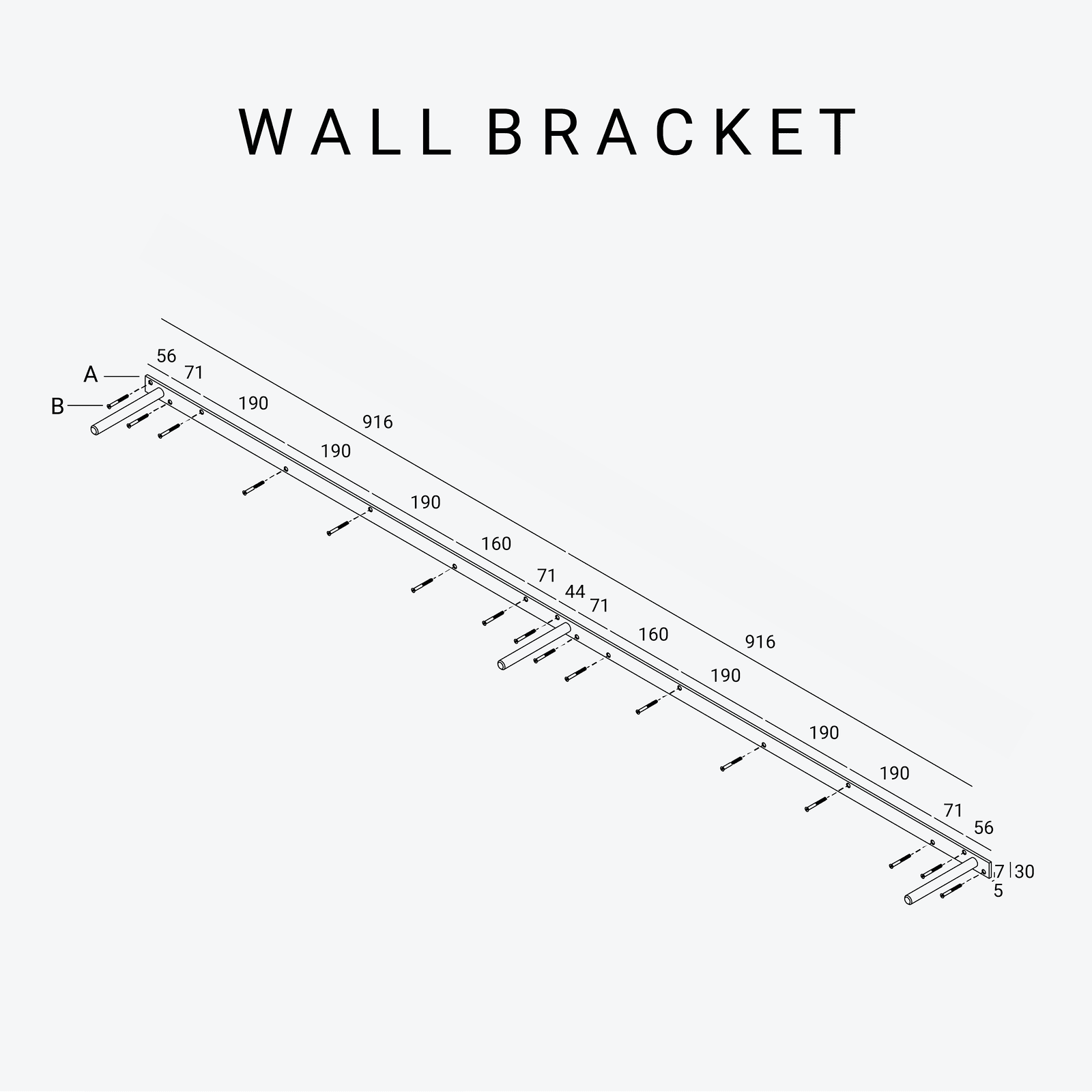 Light Wall Shelf 210cm - Black