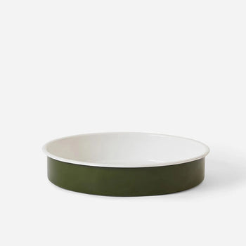 Enamel Round Baking Tray Large - Olive/White