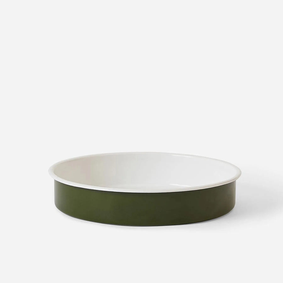 Enamel Round Baking Tray Large - Olive/White