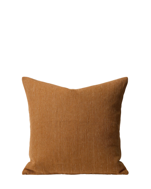 Fine Striped Linen Cushion - Orange Peel