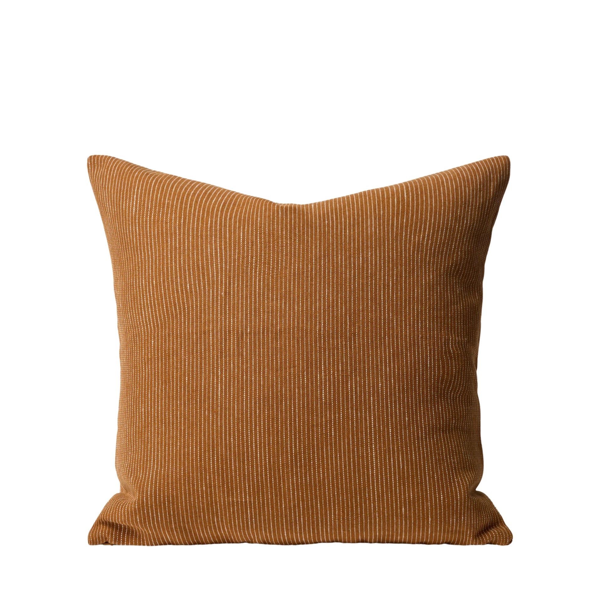 Fine Striped Linen Cushion - Orange Peel
