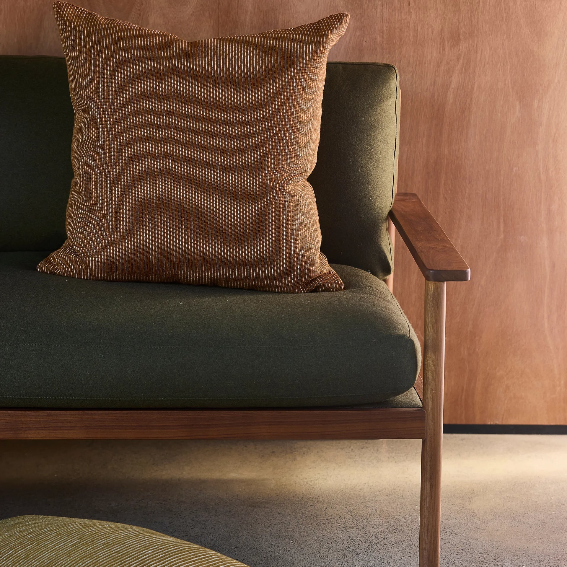 Fine Striped Linen Cushion - Orange Peel