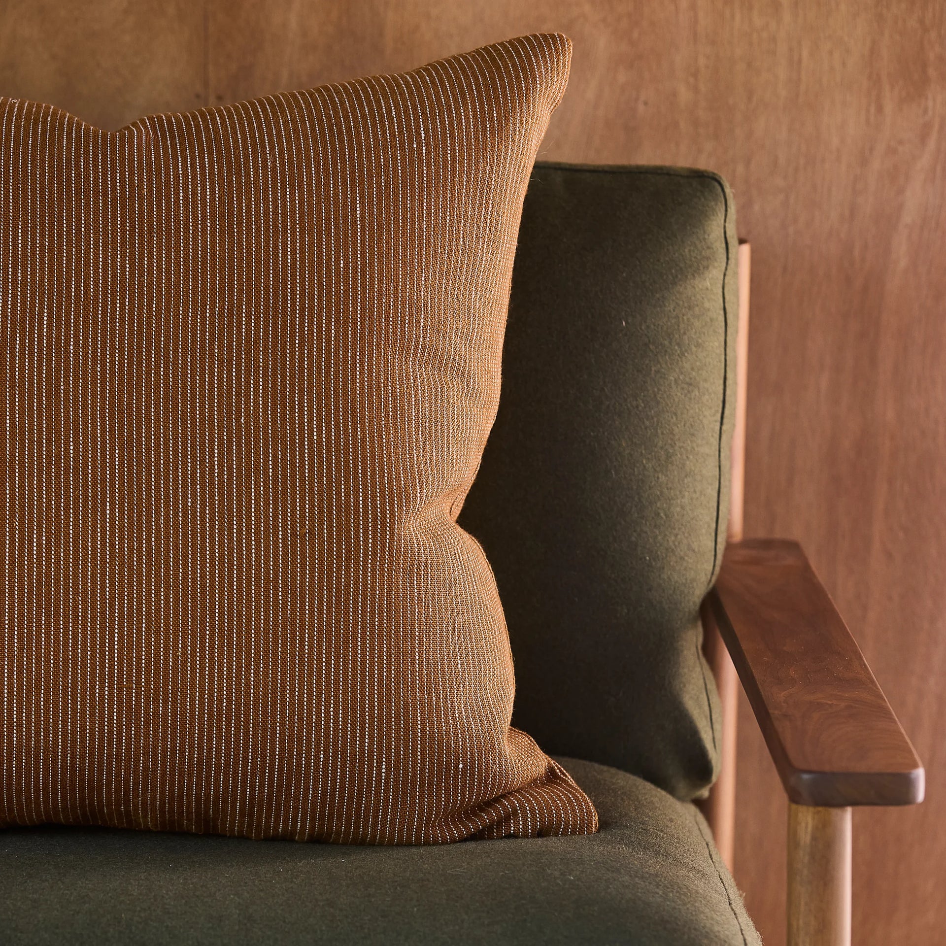 Fine Striped Linen Cushion - Orange Peel