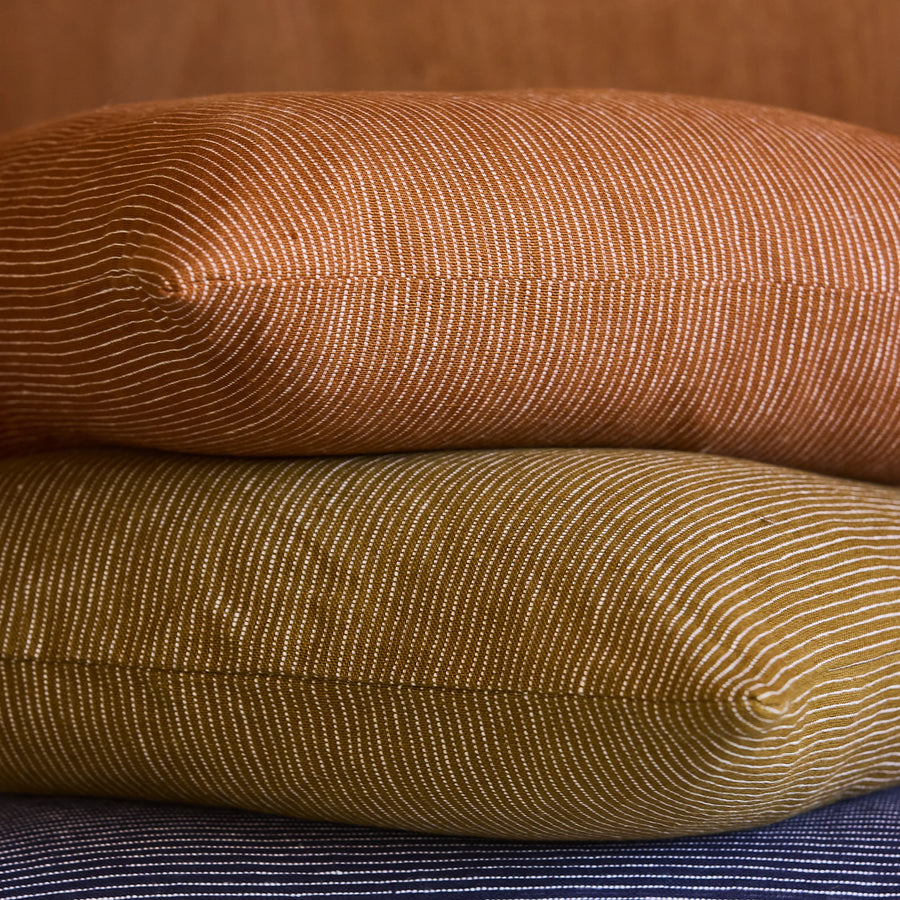 Fine Striped Linen Cushion - Orange Peel