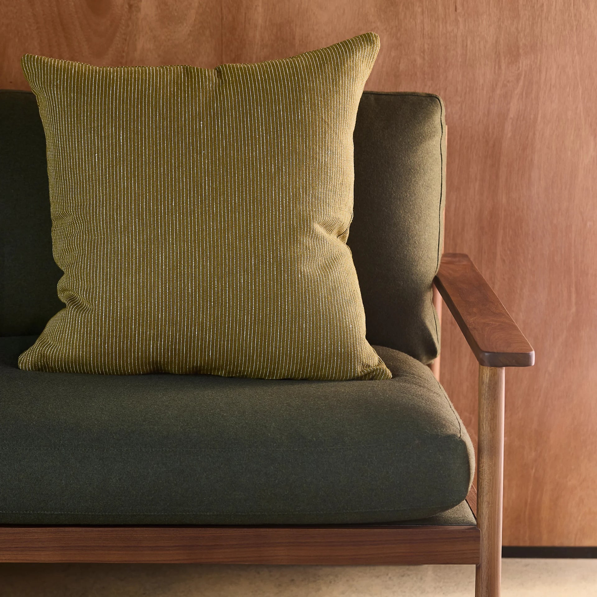 Fine Striped Linen Cushion - Caper