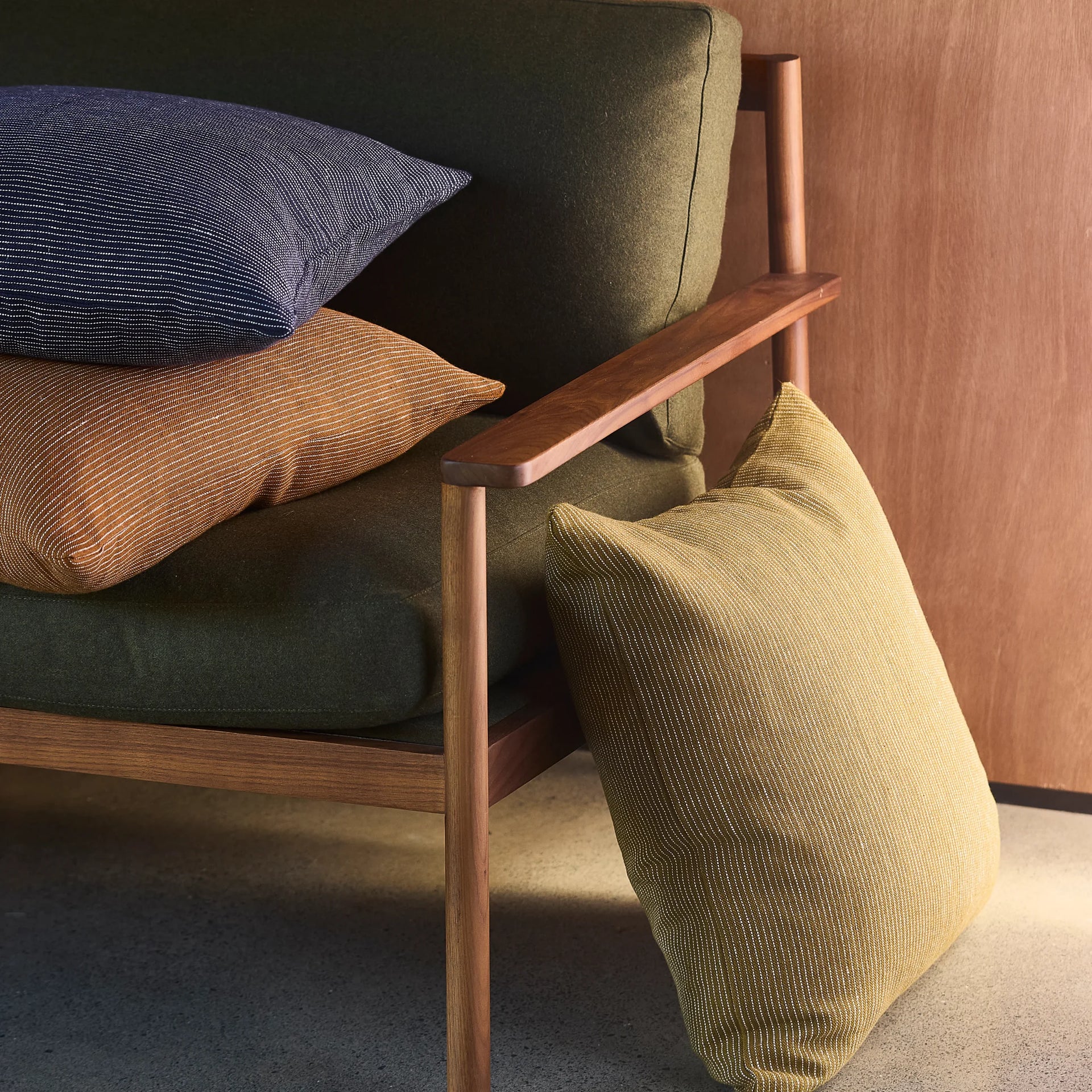 Fine Striped Linen Cushion - Caper