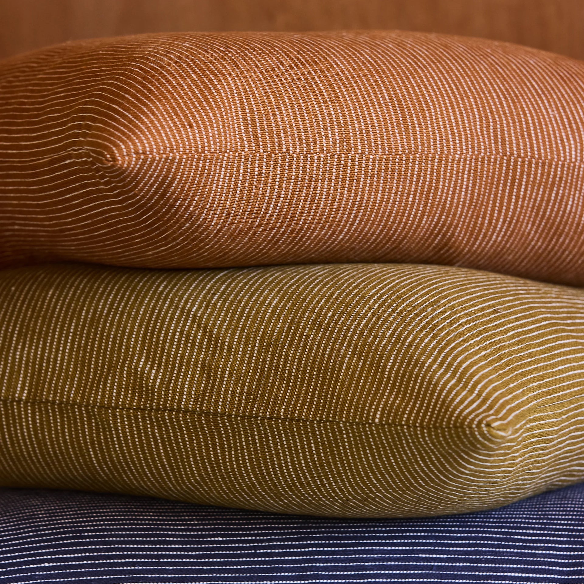 Fine Striped Linen Cushion - Caper