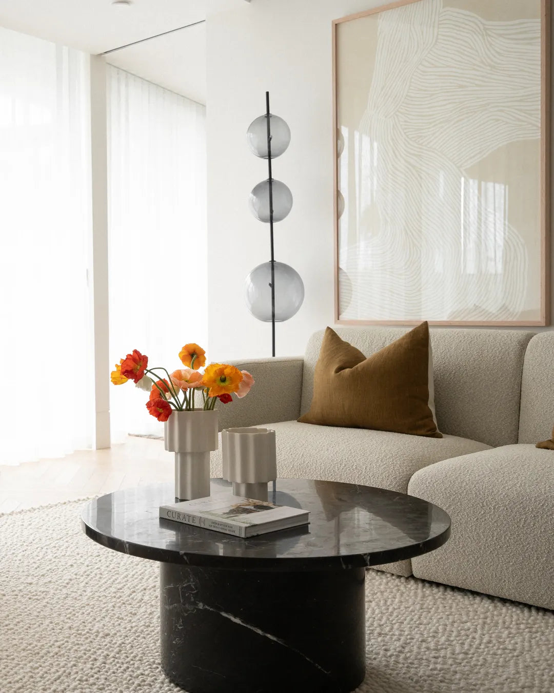 Curve Marble Coffee Table - Black Marble