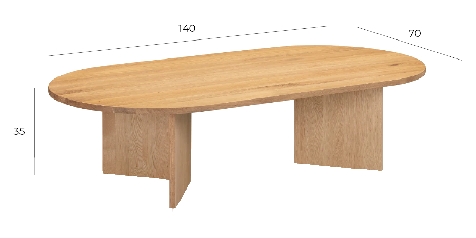 Edge Oval Coffee Table Large - Natural Oak dimensions