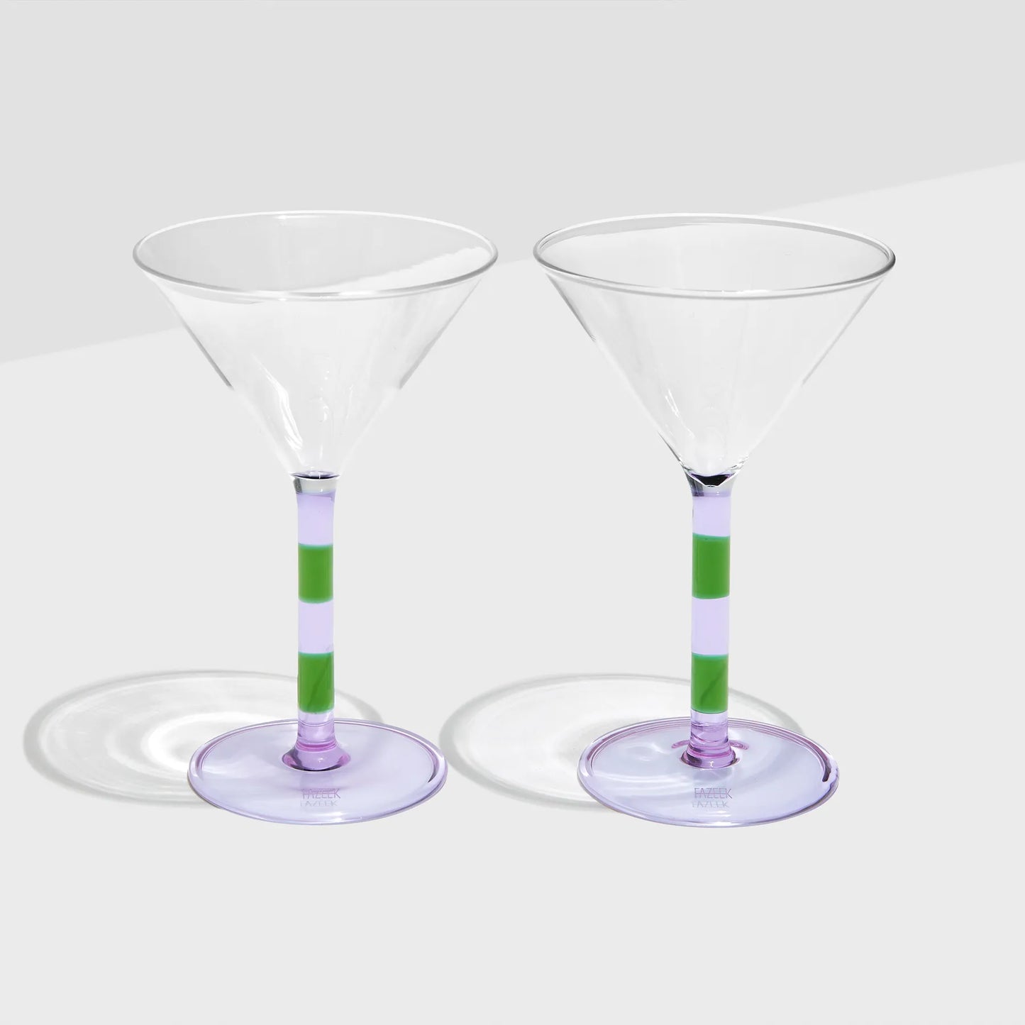 Stripe Martini Glasses - Set of 2 - Lilac/Green