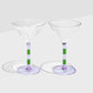 Stripe Martini Glasses - Set of 2 - Lilac/Green