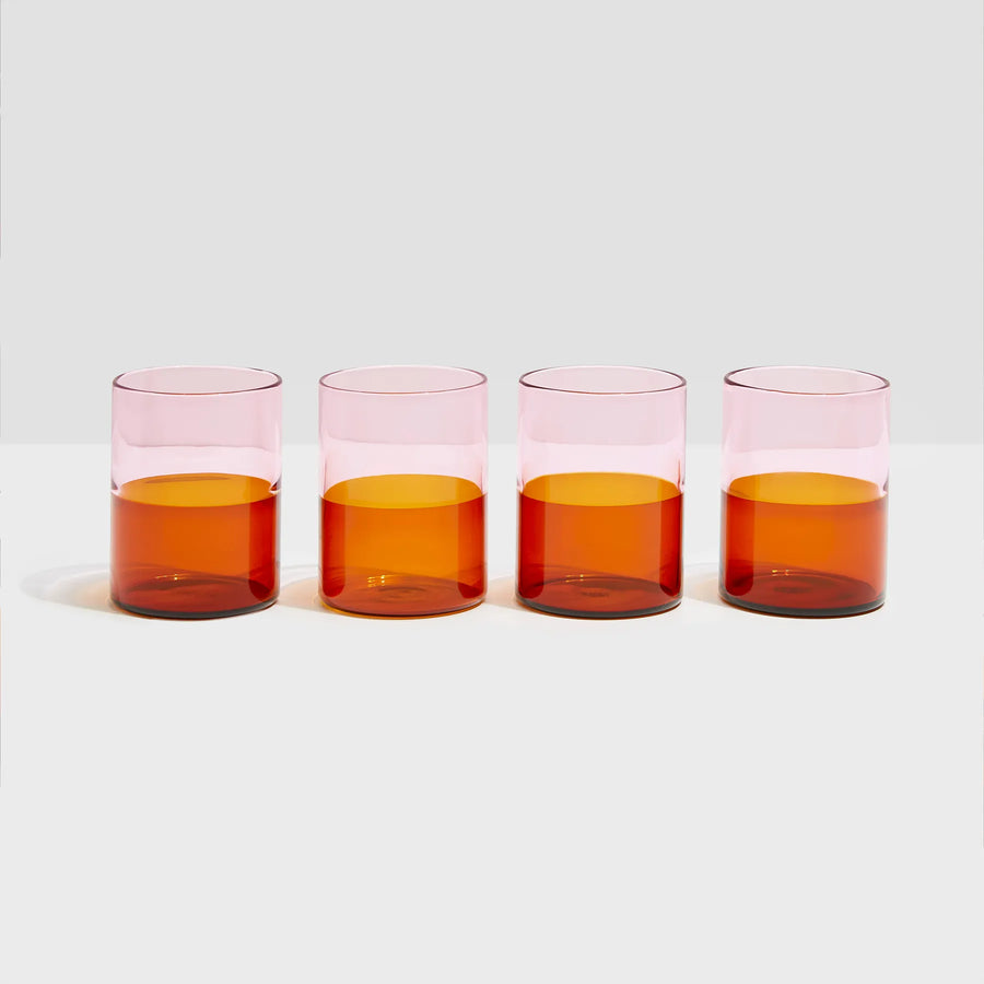 Two Tone Glasses - Set of 4 - Pink/Amber
