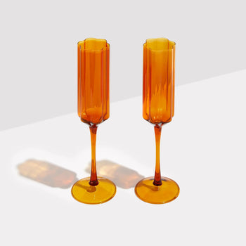 Wave Flute Glass set of 2 - Amber