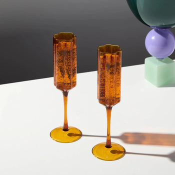 Wave Flute Glass set of 2 - Amber