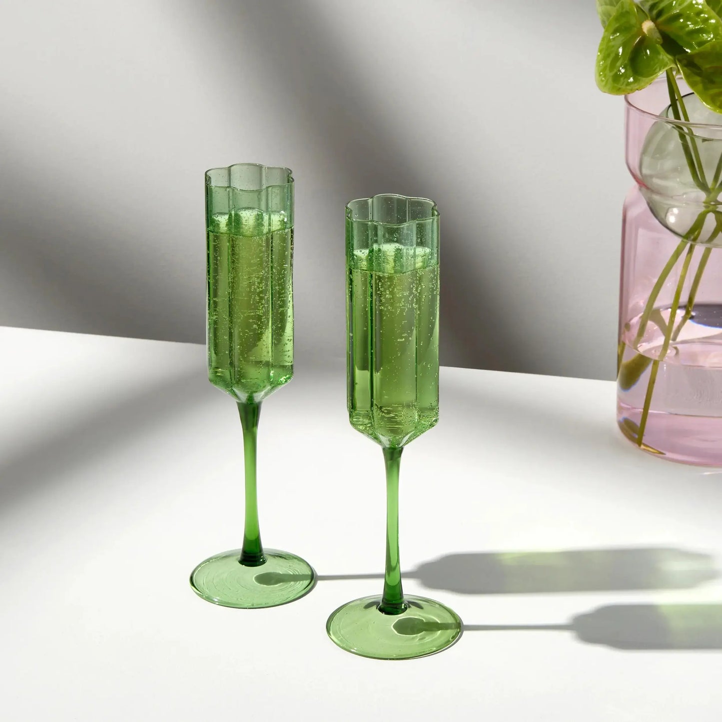 Wave Flute Glass set of 2 - Green