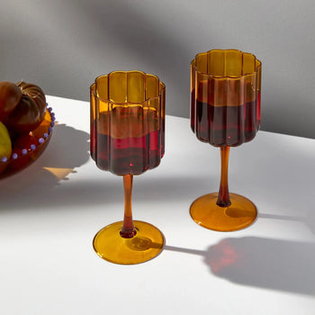 Wave Wine Glass set of 2 - Amber