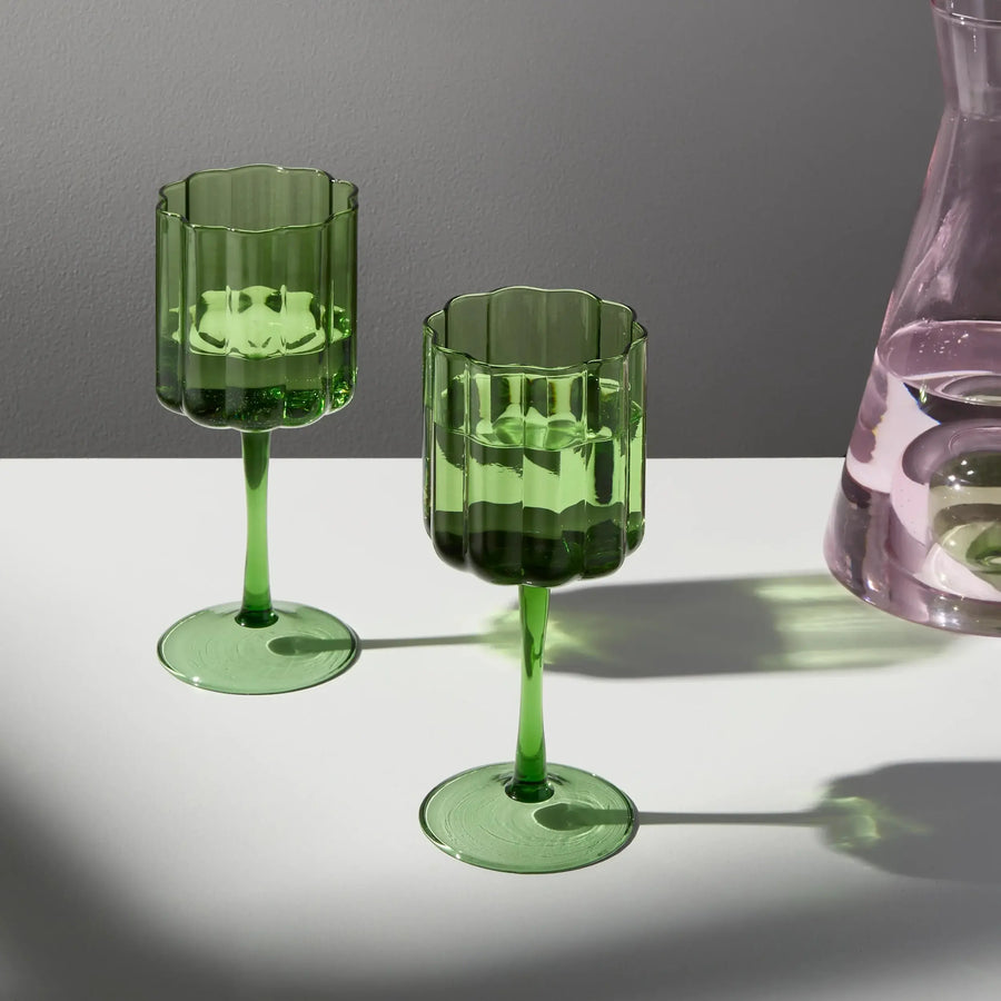 Wave Wine Glass set of 2 - Green