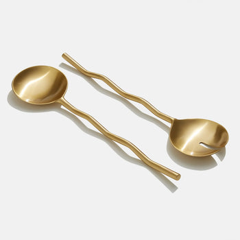 Wave Salad Servers - Set of 2 - Matte Brass