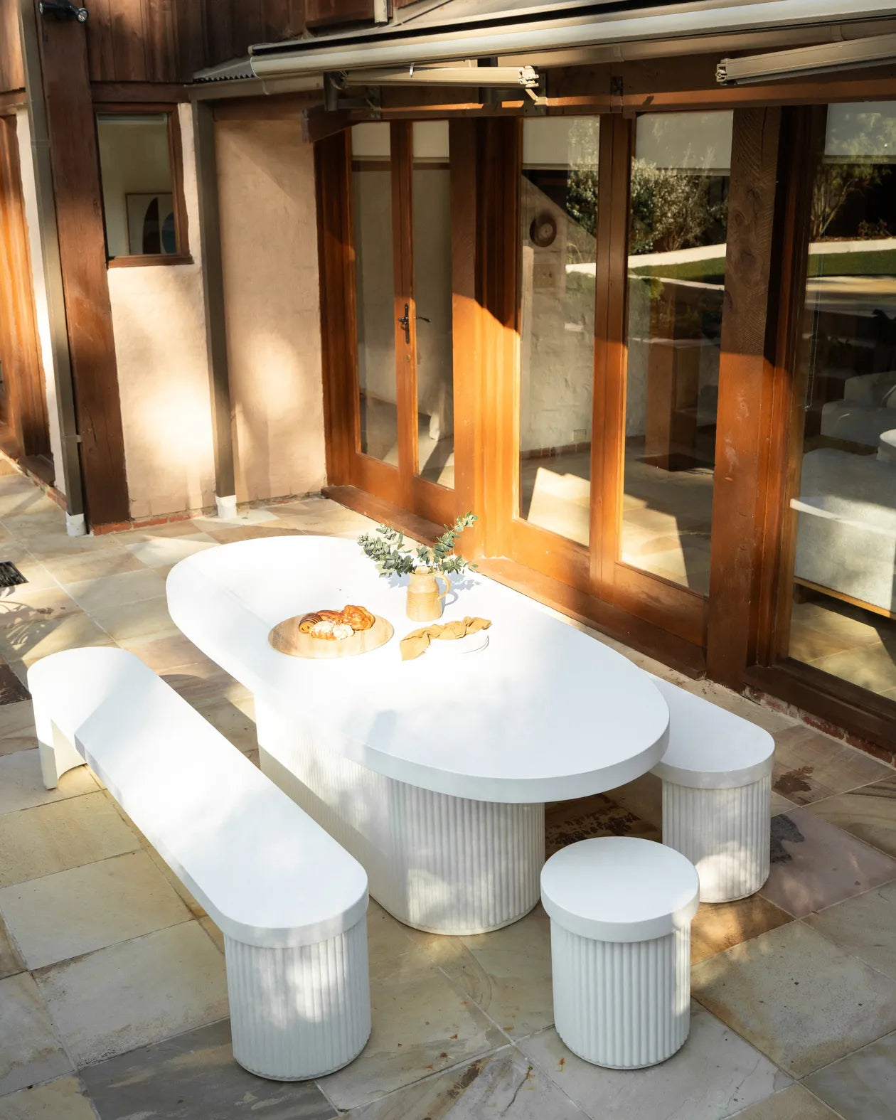 Furrow Outdoor Dining Bench 220cm - White Concrete