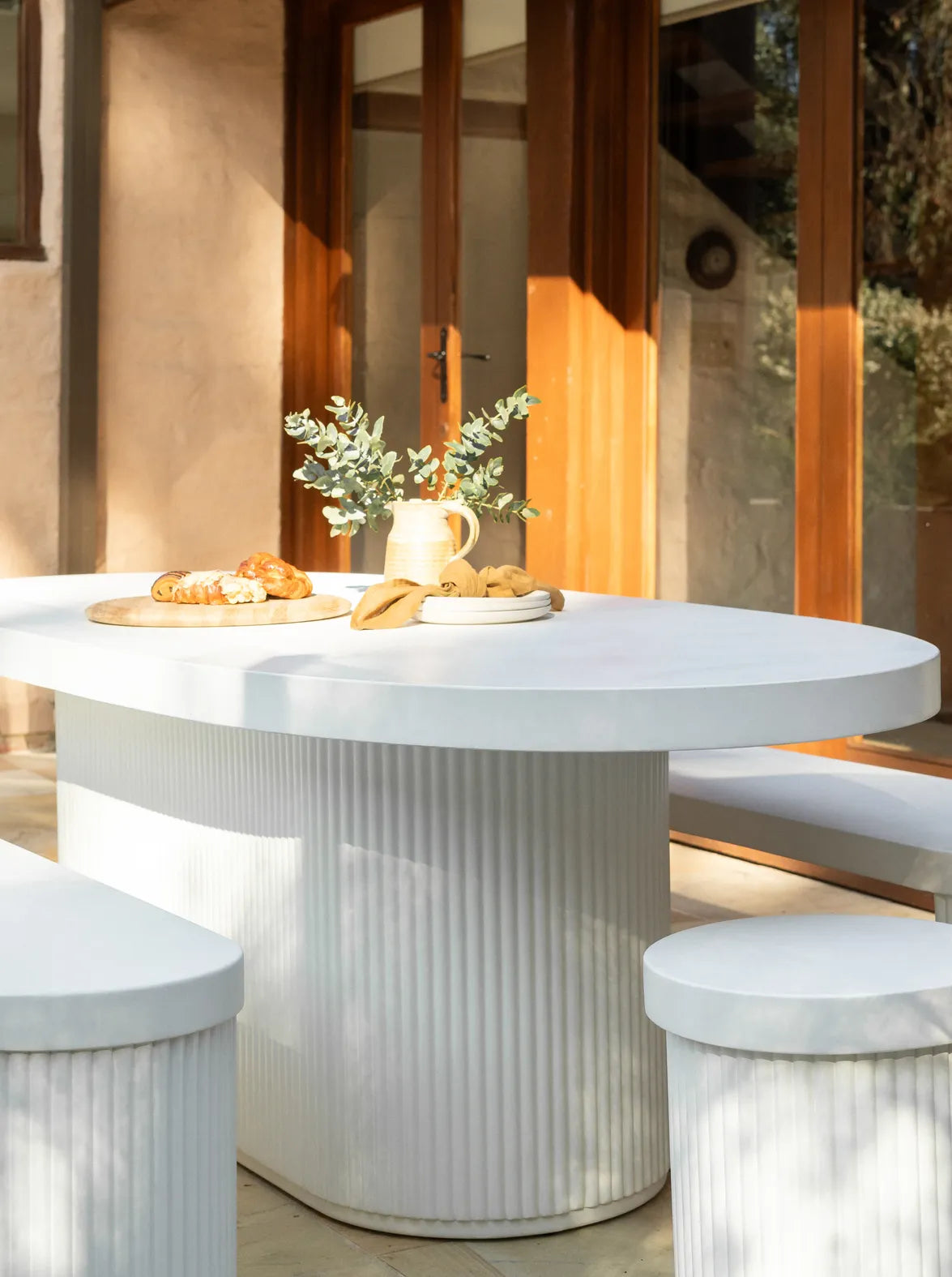 Furrow Outdoor Dining Table 240cm - White Concrete