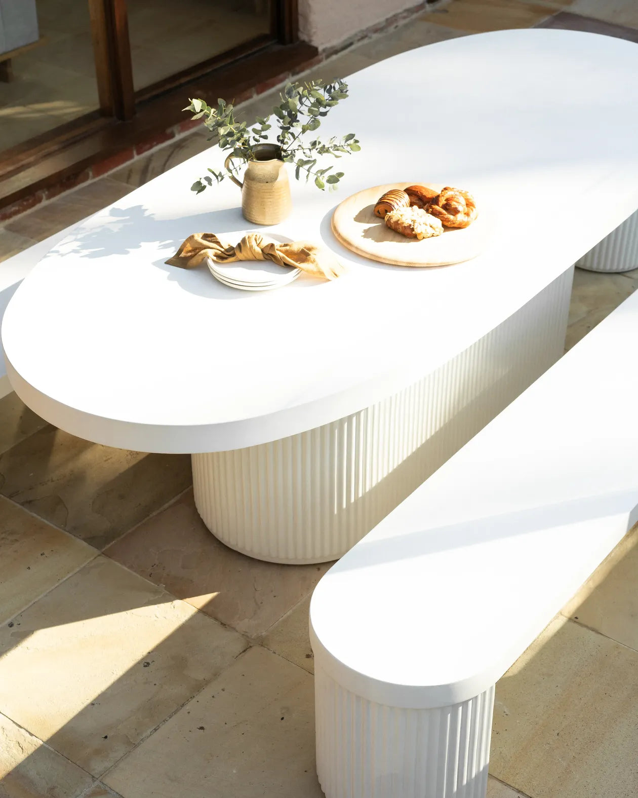 Furrow Outdoor Dining Bench 220cm - White Concrete