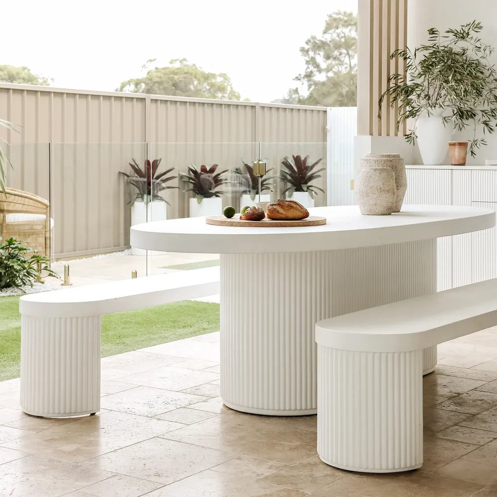 Buy Furrow Outdoor Dining Bench 220cm White Concrete by RJ Living online RJ Living