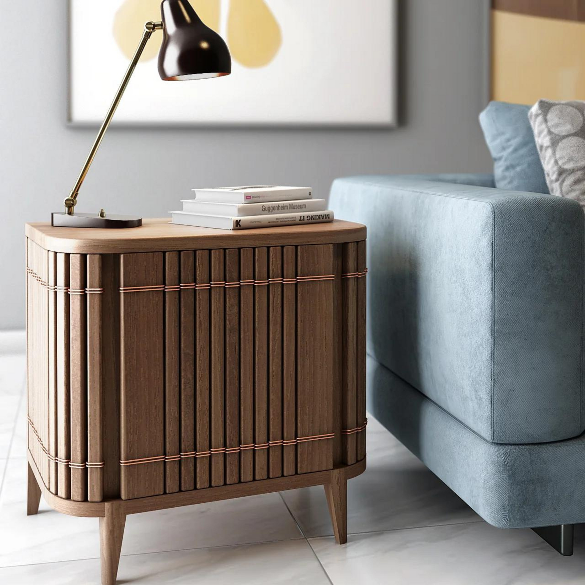 Koppar Side Table W Left Hinges - Teak