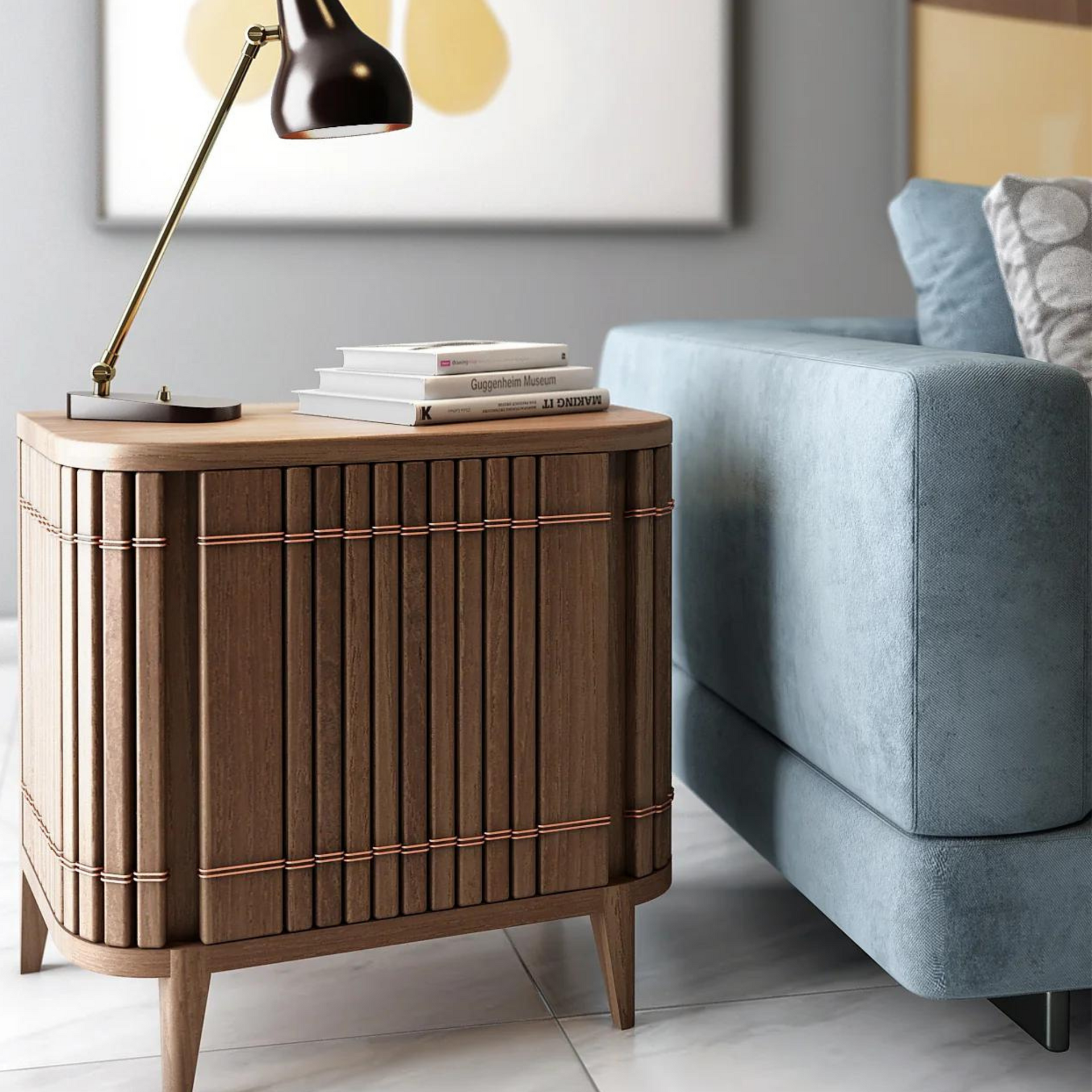 Koppar Side Table W Right Hinges - Teak