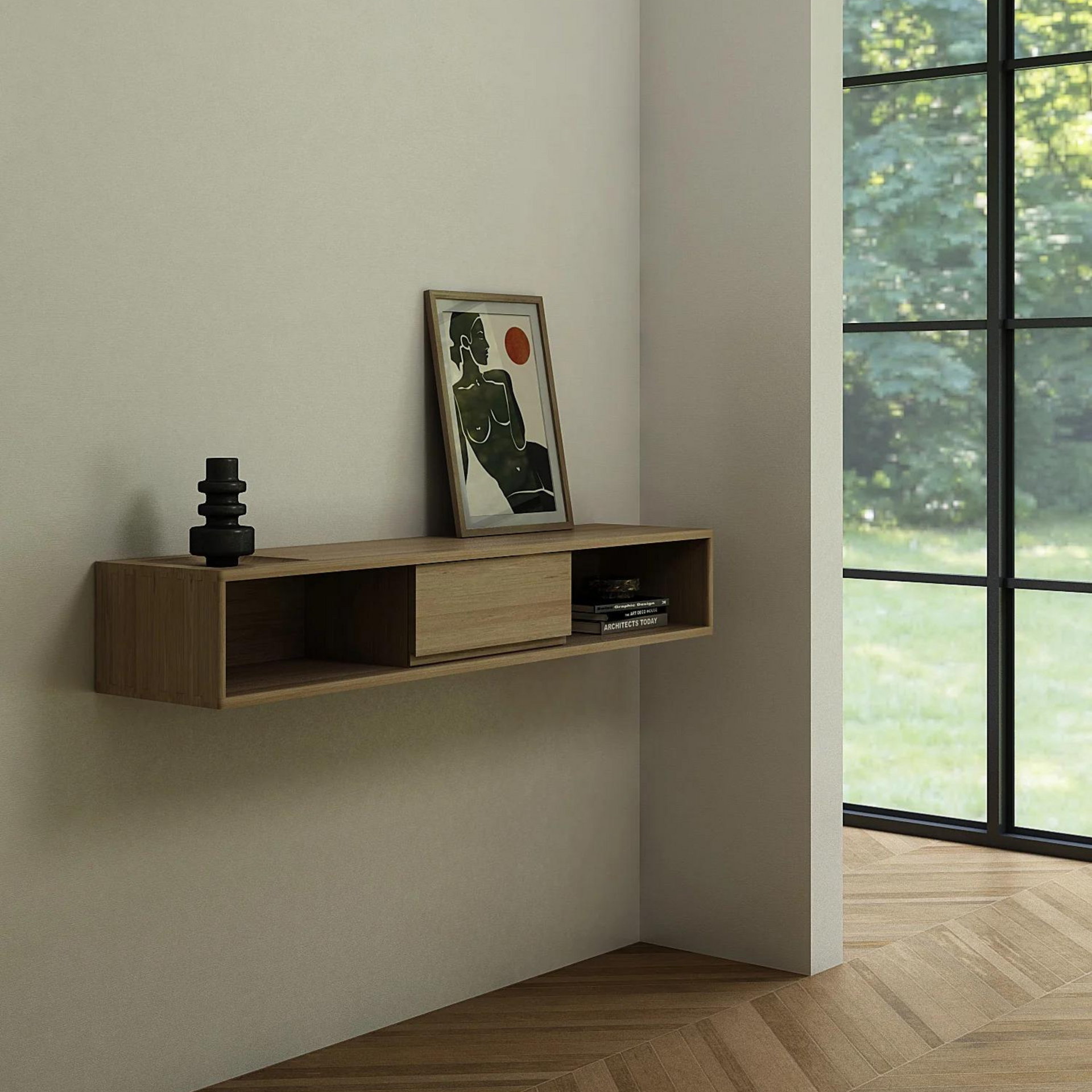 Circa Floating Entertainment Unit W/ Two Niches And Drawer - Oak