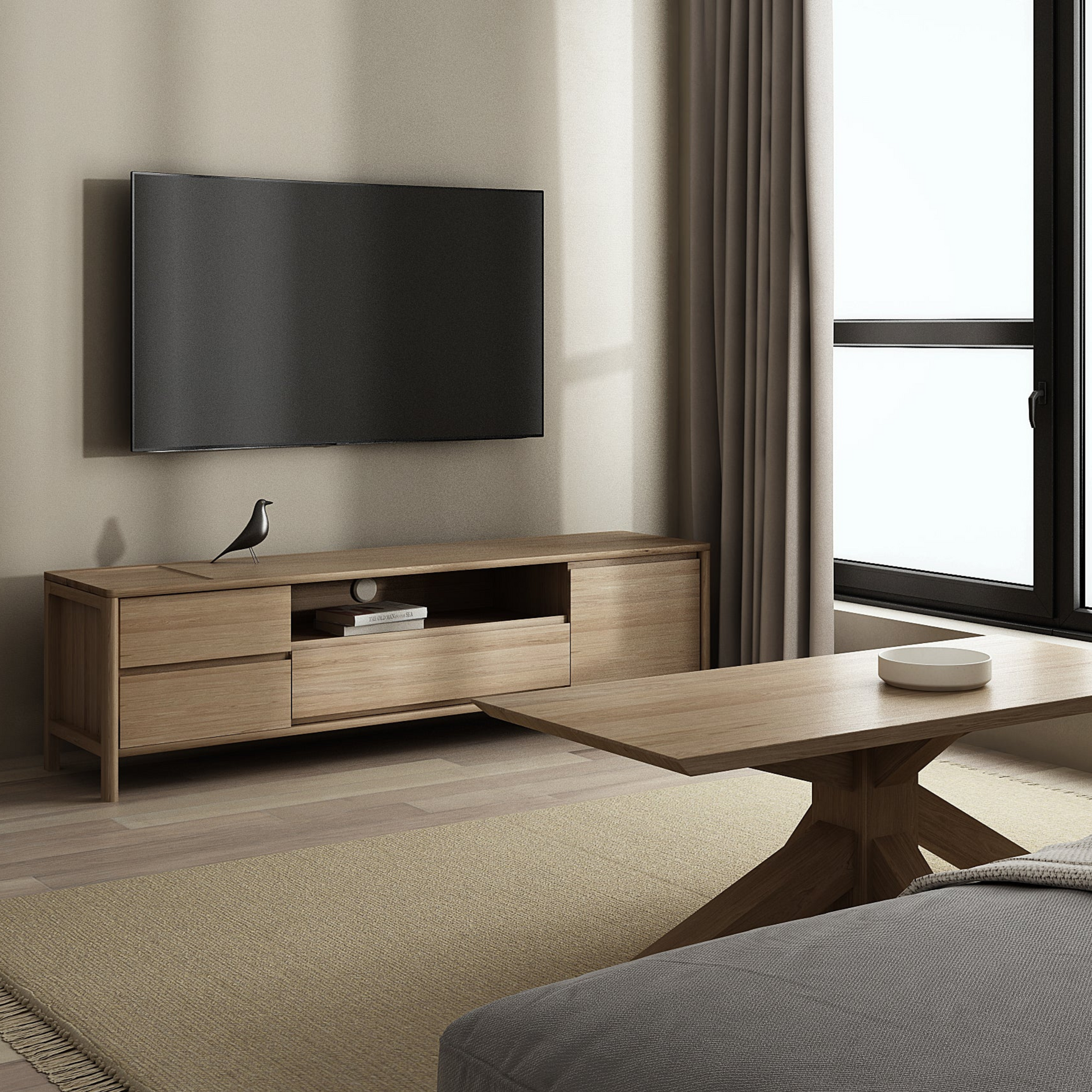 Circa Entertainment Unit W/ 2 Drawers Flip - Oak