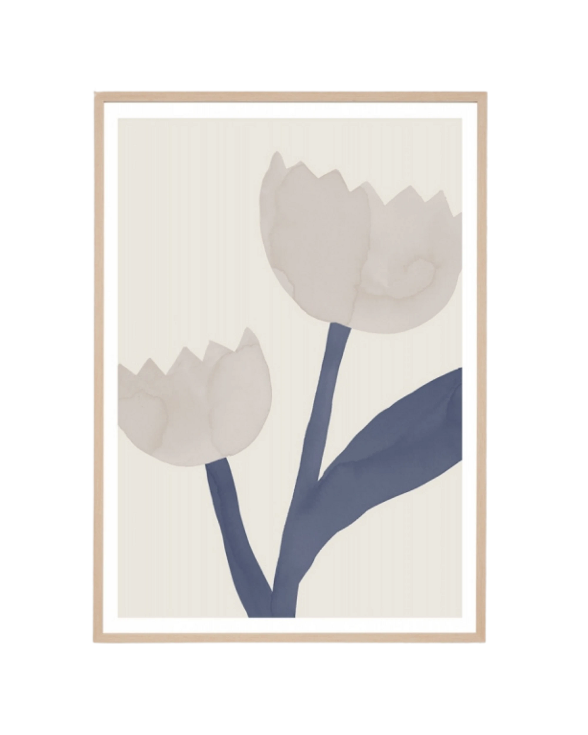 Bold Bouquet Blue Print 87cm x 122cm - Light Timber Frame