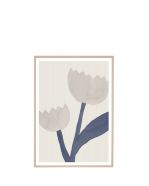 Bold Bouquet Blue Print 67cm x 87cm - Light Timber Frame
