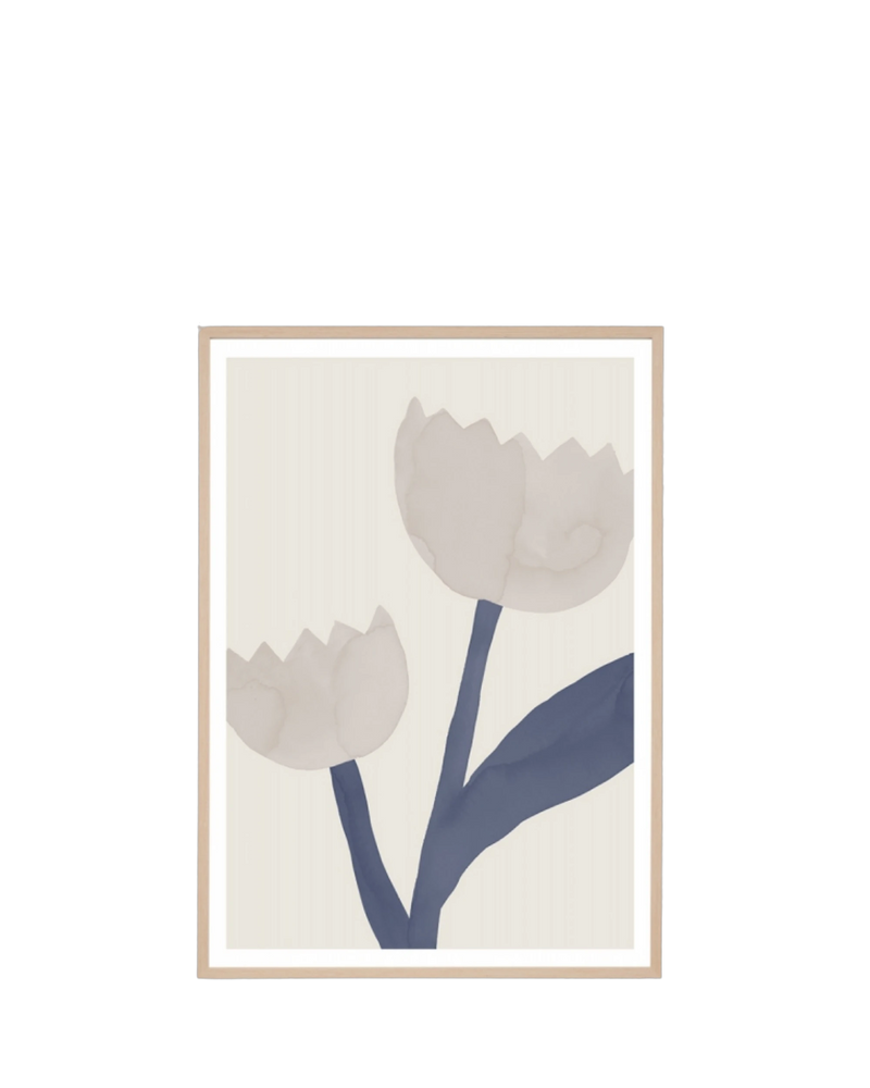 Bold Bouquet Blue Print 87cm x 122cm - Light Timber Frame