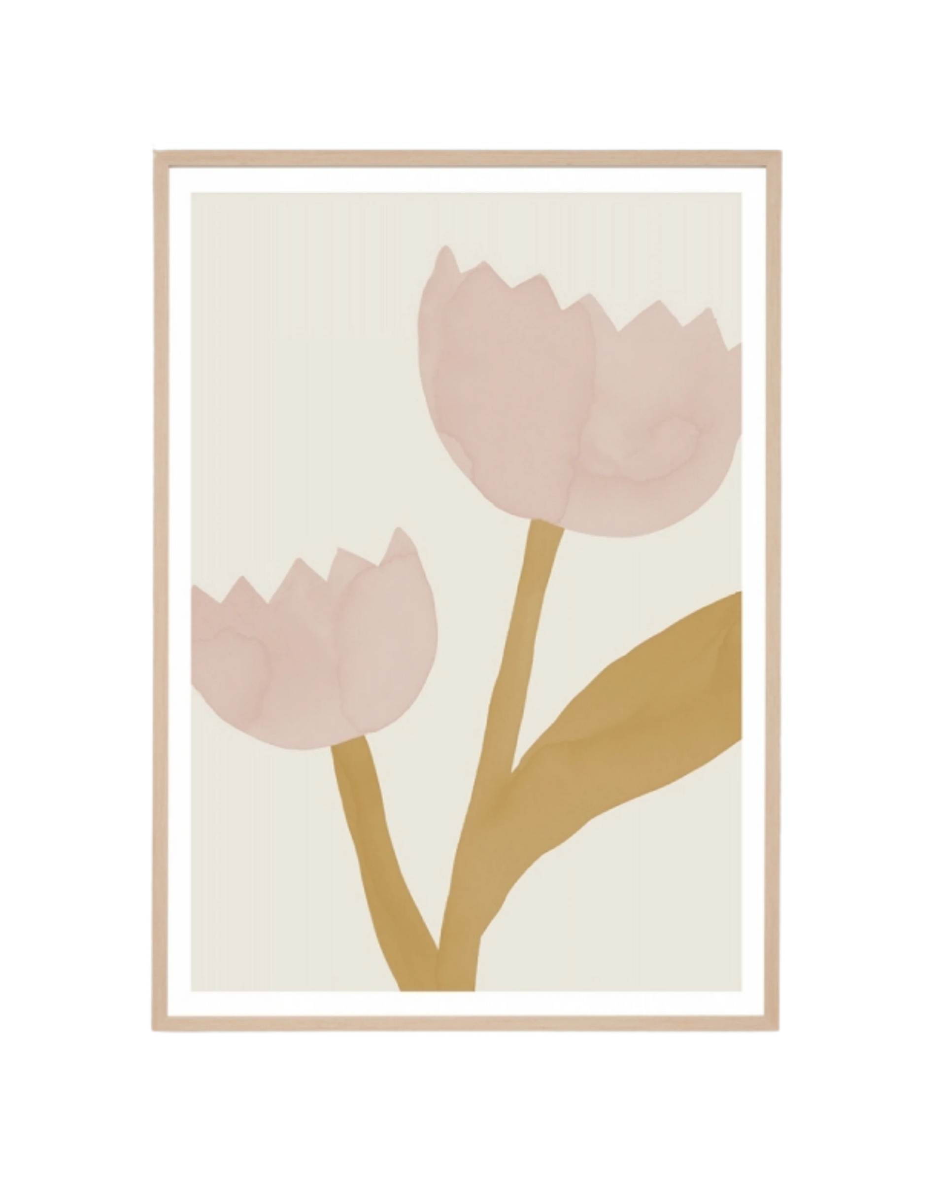 Bold Bouquet Mustard Print 67cm x 87cm - Light Timber Frame