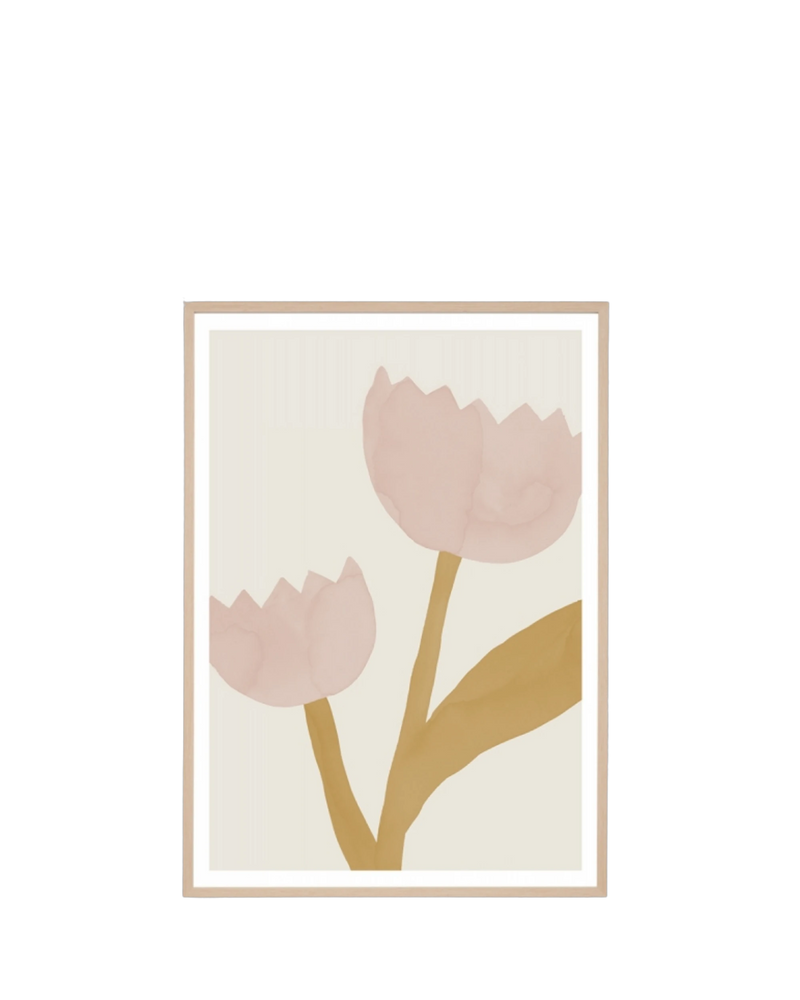 Bold Bouquet Mustard Print 87cm x 122cm - Light Timber Frame