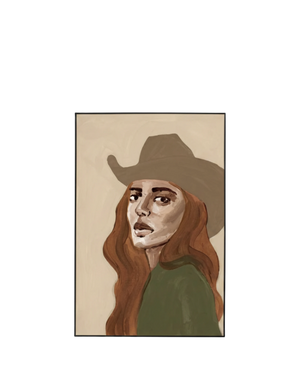 Cowgirl Portrait Green 2 Canvas Print 60cm x 90cm - Black Frame
