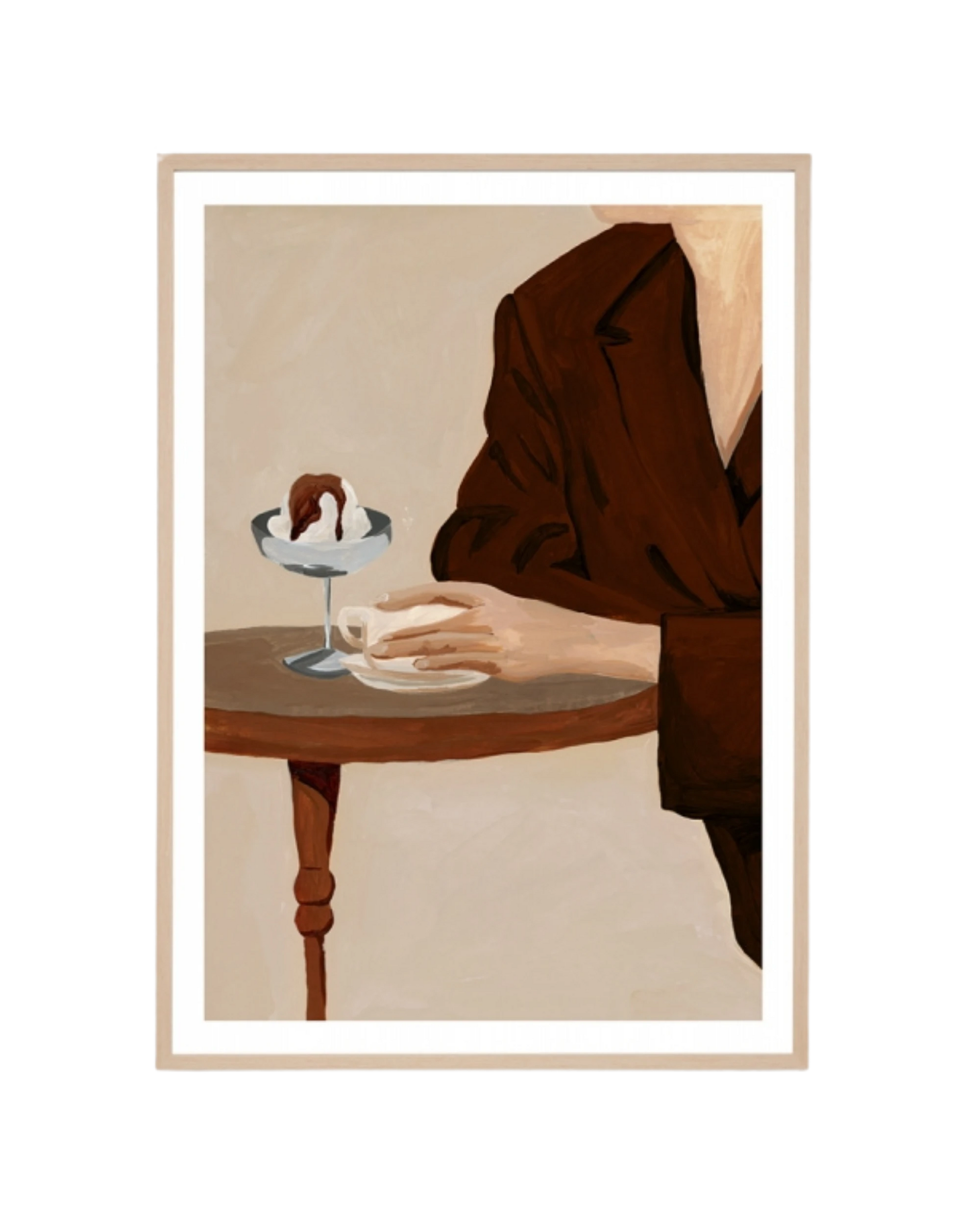 Evening Demitasse Nougat Print 62cm x 87cm - Light Timber Frame