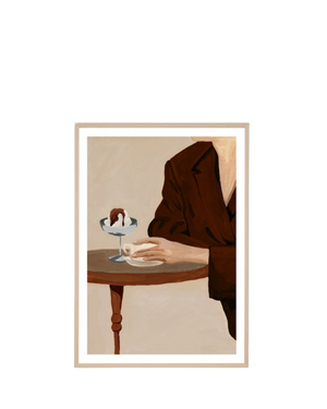 Evening Demitasse Nougat Print 62cm x 87cm - Light Timber Frame