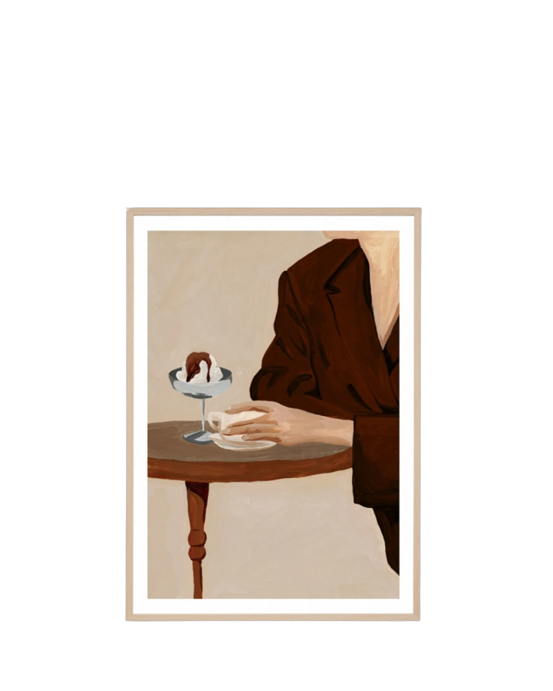 Evening Demitasse Nougat Print 62cm x 87cm - Light Timber Frame