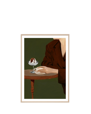 Evening Demitasse Olive Print 62cm x 87cm - Light Timber Frame