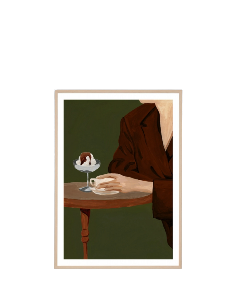 Evening Demitasse Olive Print 87cm x 122cm - Light Timber Frame