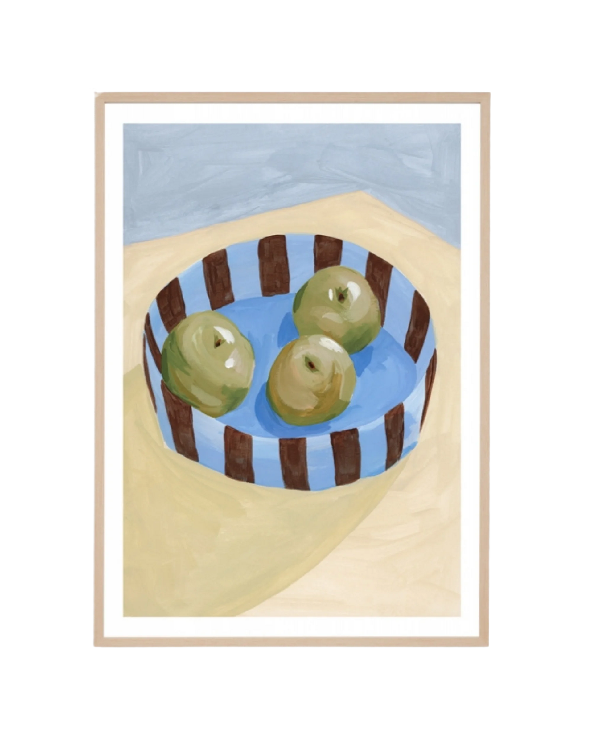 Fruit Bowl Blue Print 87cm x 122cm - Light Timber Frame