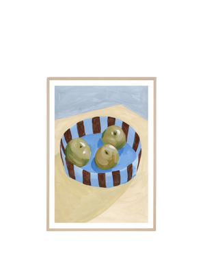 Fruit Bowl Blue Print 62cm x 87cm - Light Timber Frame